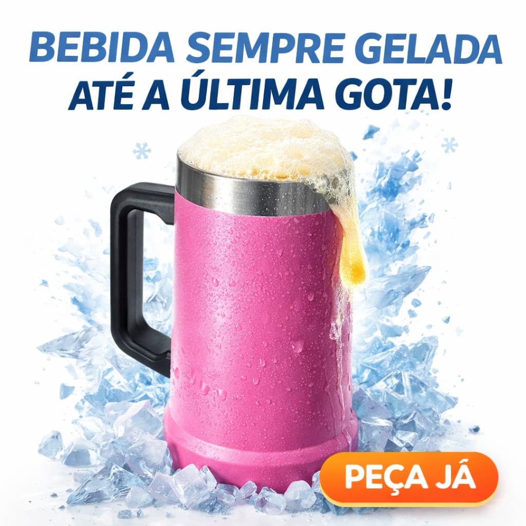 Caneca Térmica Cerveja 709ml Inox Parede Dupla com Alça Mantém Gelado Chopp Rosa
