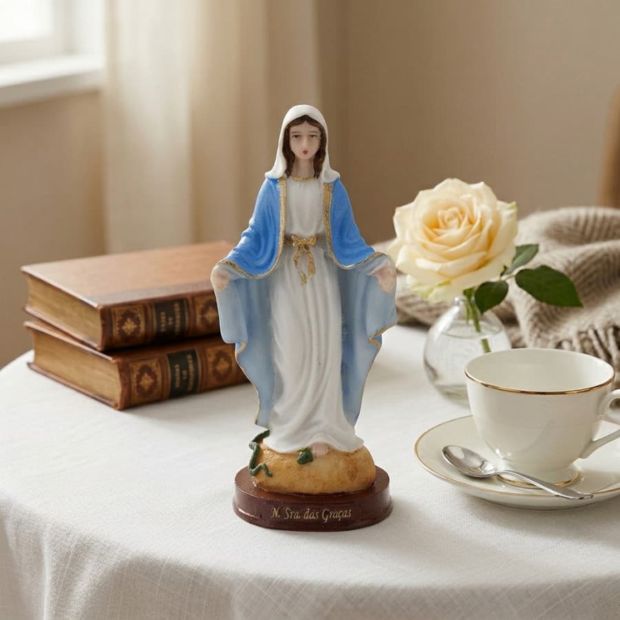 Santa de Resina Nossa Sra das Graças 15 cm Colorida - Presente de Dia das Mães
