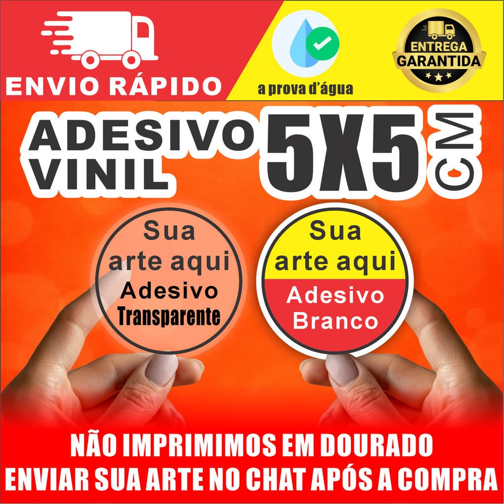 Adesivo Vinil 5x5cm Personalizado À Prova D’Água 50 a 500 Unidades Logo Marca