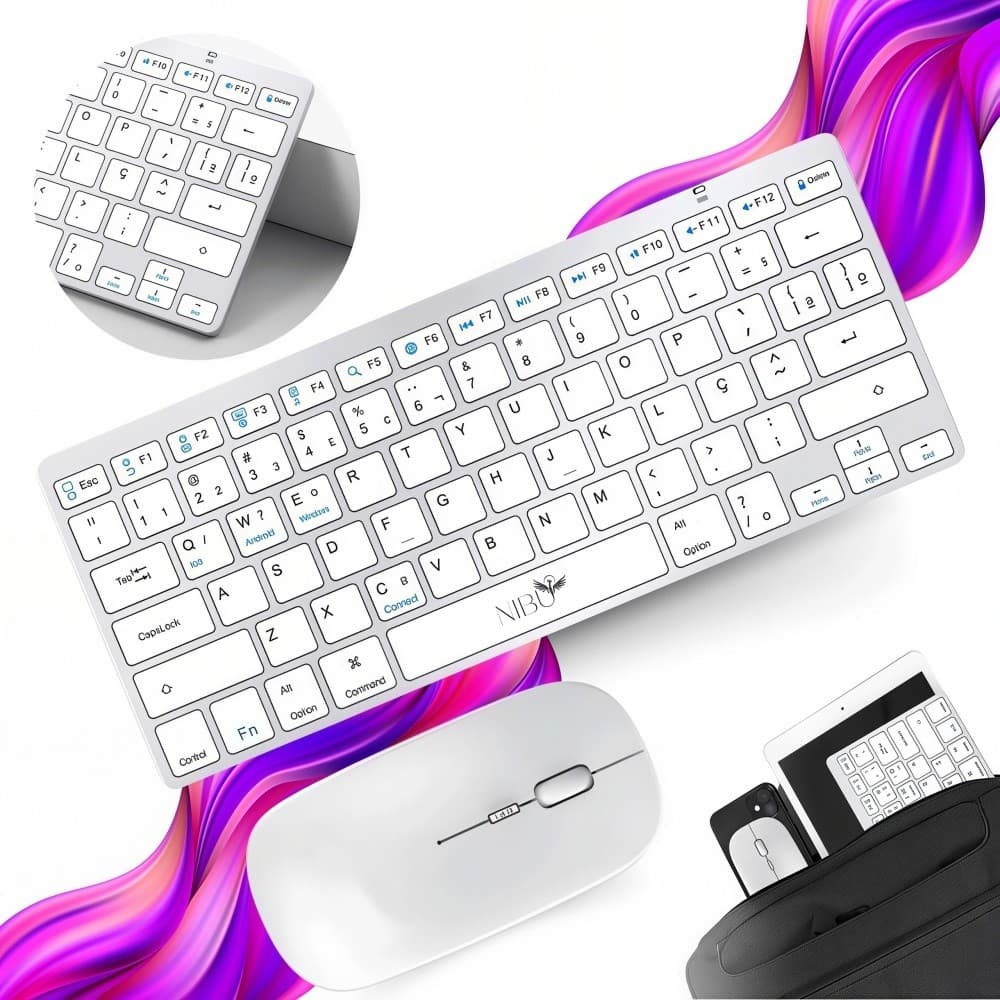 Kit Teclado Mouse Sem Fio Bluetooth Recarregável, Alta Compatibilidade com Notebook, Tablet, iPad e Celular