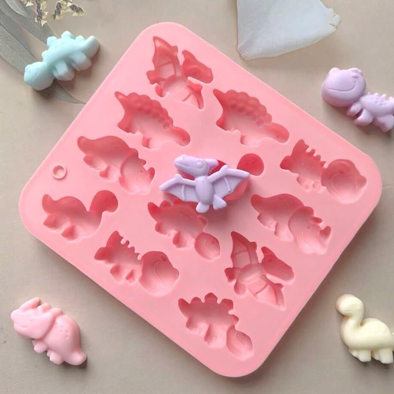 Moldes De Silicone De Dinossauro Fofo 3D Bandeja De Molde De Cozimento Com Tema De 12 Cavidades Ferramenta DIY Para Bolo