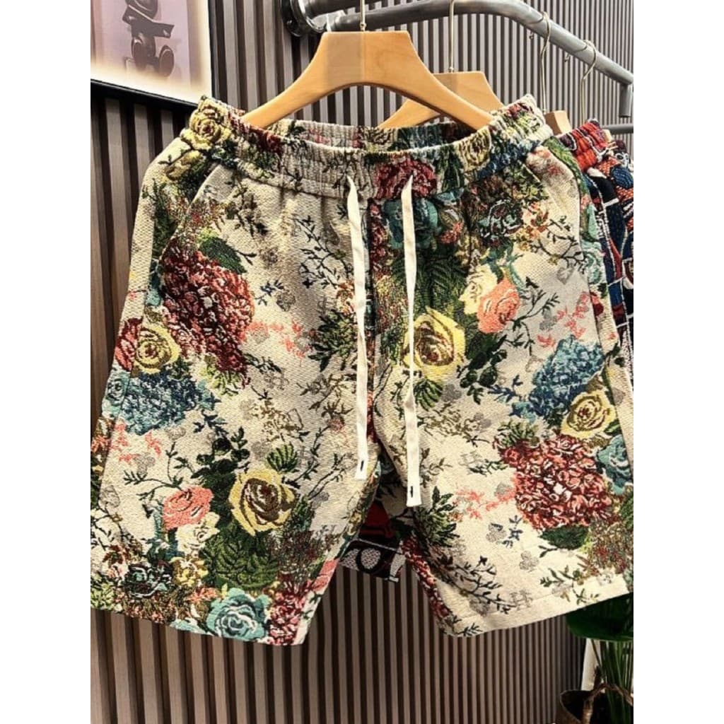 Influenciador mesmo estilo textura Jacquard Shorts masculino verão Street Wear solto Casual calças grandes único tridime