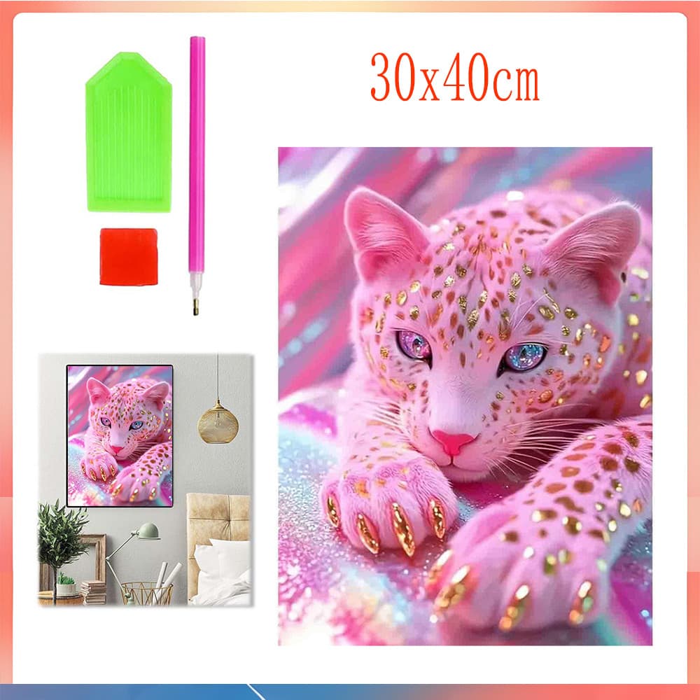 Conjunto de pintura diamante 30x40cmdiy ponto dourado rosa leopardo pintura diamante