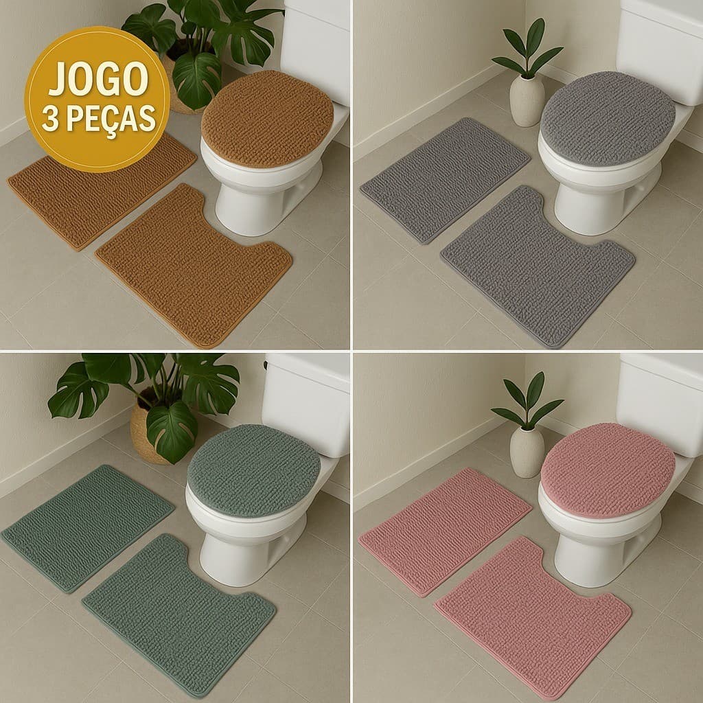 Kit Tapete Banheiro 3 Peças Bolinha Super Macio Antiderrapante Premium – Conforto e Estilo