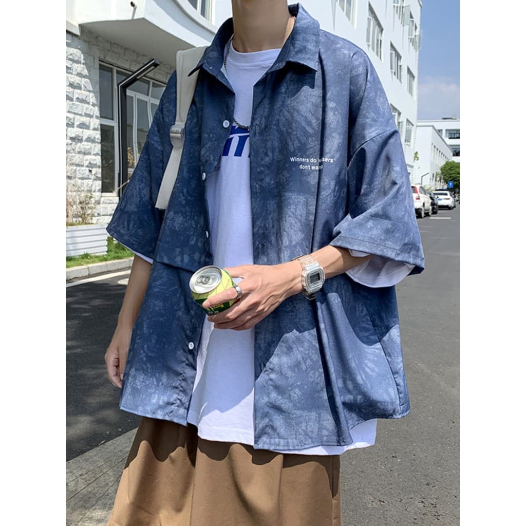 Camisa Tie-Dye masculina ins estilo Hong Kong estilo americano Street Wear jaqueta de manga curta na moda All-Match solt