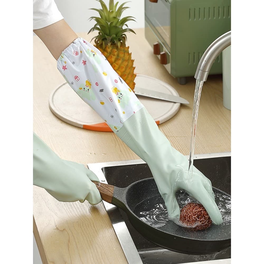 Luvas de lavar louça femininas forro de lã de borracha à prova d'água inverno cozinha escova durável roupas de lavanderi