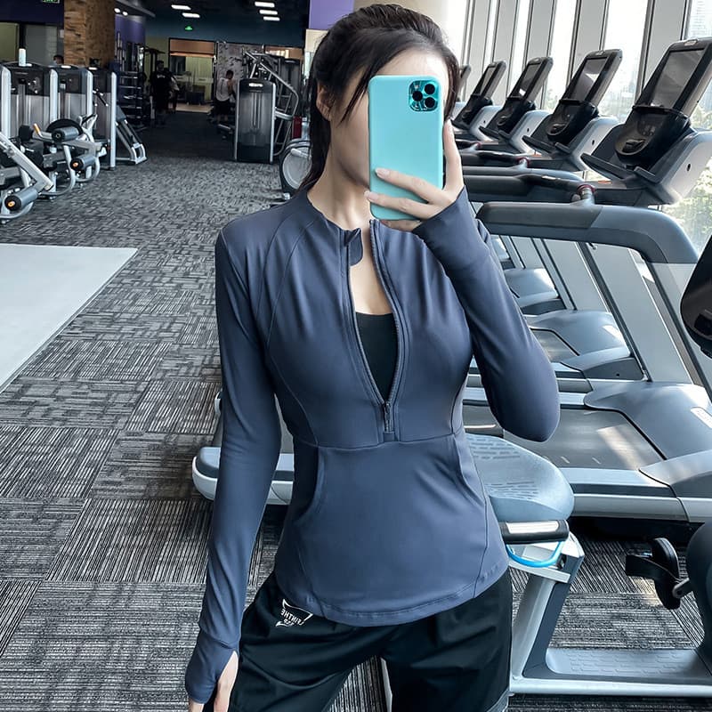 Tamanho grande roupas de Yoga gordura mm correndo roupas de Fitness meio zíper estiramento fino-ajuste esportes de manga