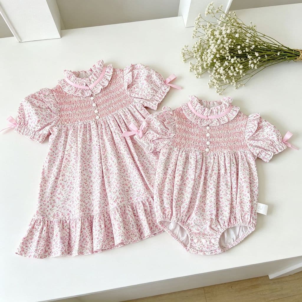 Bebê doce menina irmã vestido pequeno floral de manga curta vestido floral OAFA