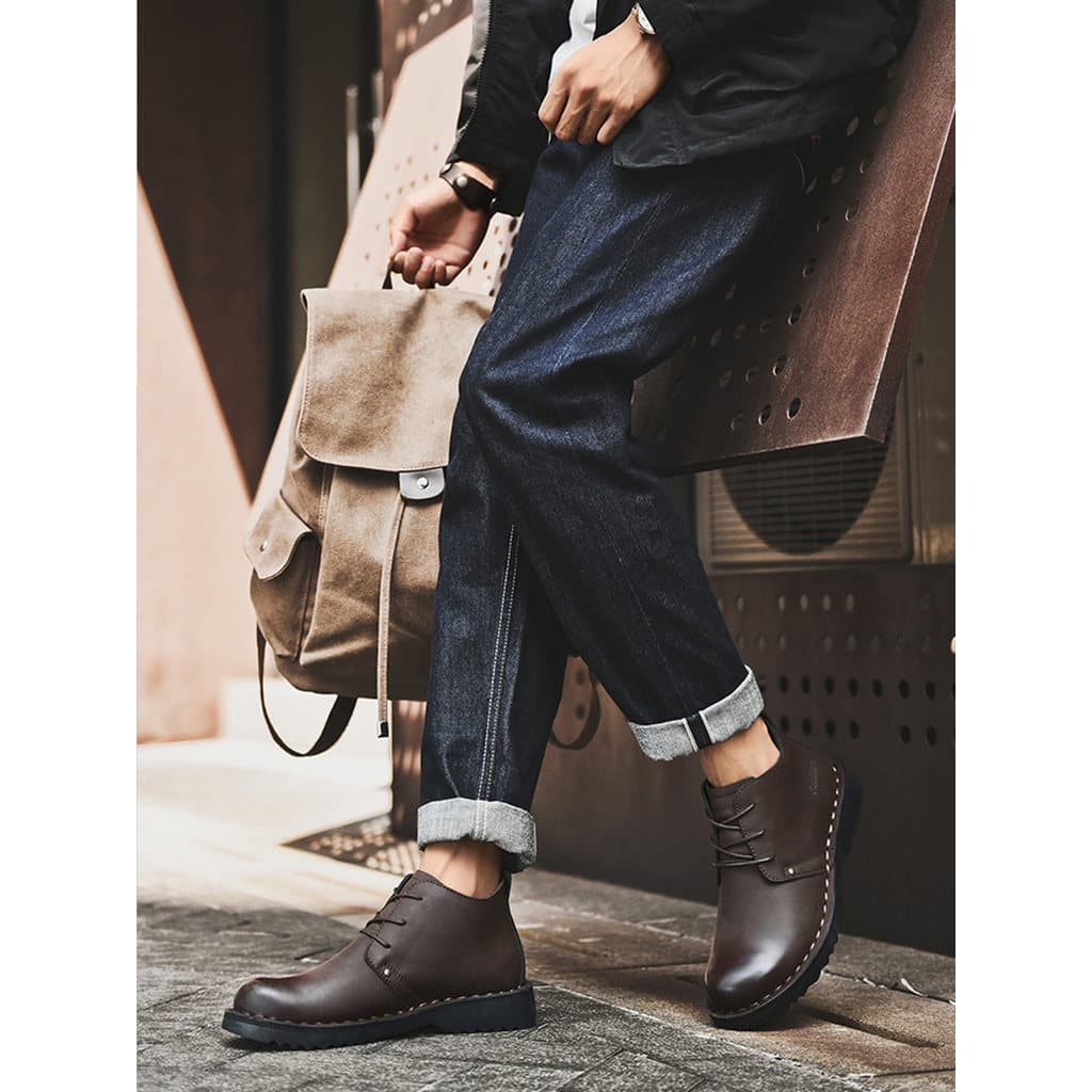 Botas curtas de couro de camada superior masculinas Retro Casual macacão sapatos masculinos de couro genuíno Martin bota