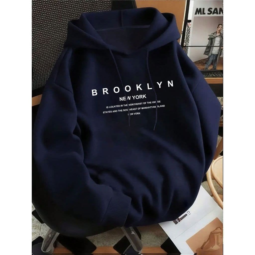 Moletom Canguru Masculino Estampado Brooklyn Letrinhas 1250 Modinha Streetwear Despojado Casaco Frio
