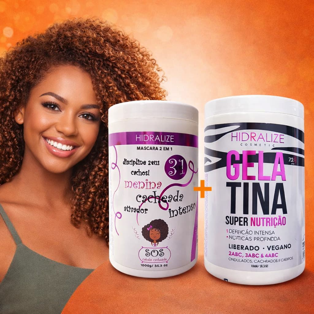 Mascara Menina Cacheada 1kg 2 em 1 Hidralize + Gelatina Cachos Super Nutrição 1kg Volume e Definição