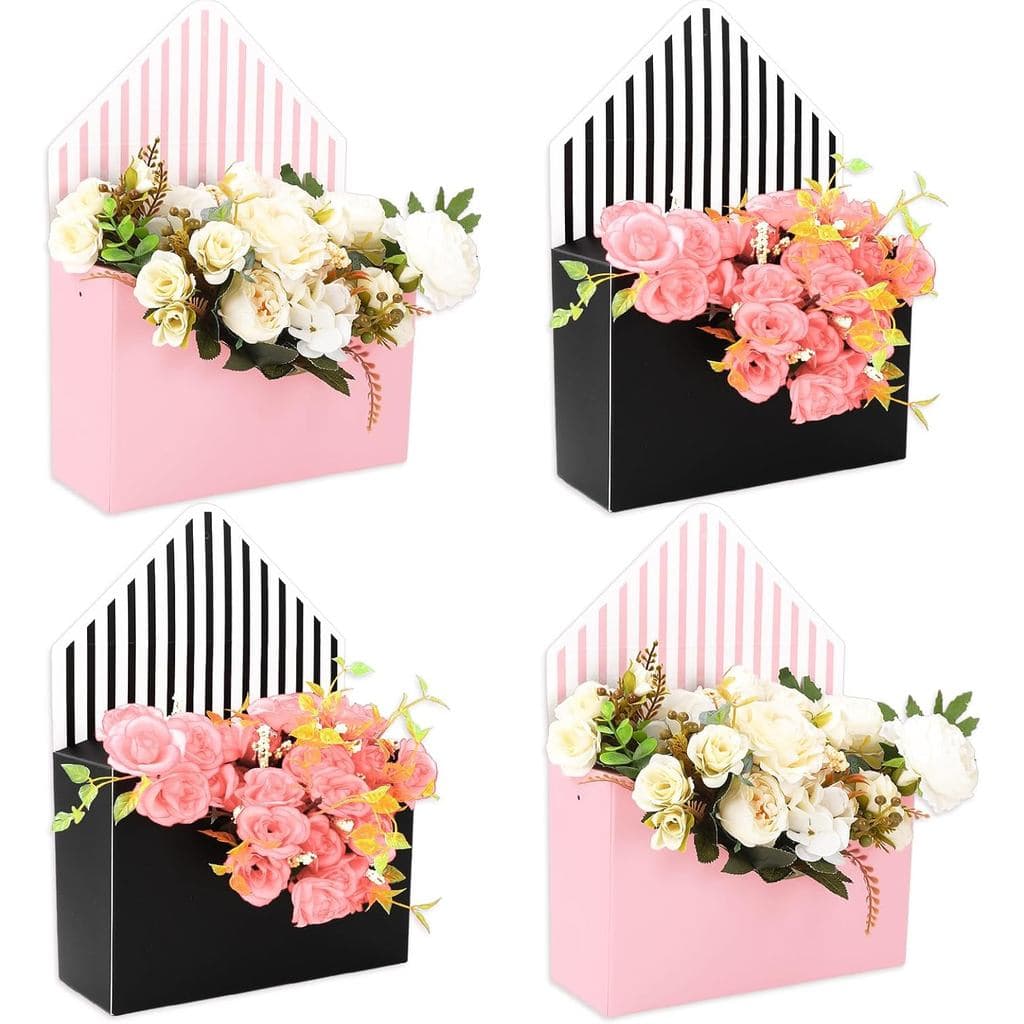 FYSUIMU 4 Peças Caixa de Papel Floral Tipo Envelope, Caixa de Papel Listrada para Flores, Embalagem de Presente para Flo