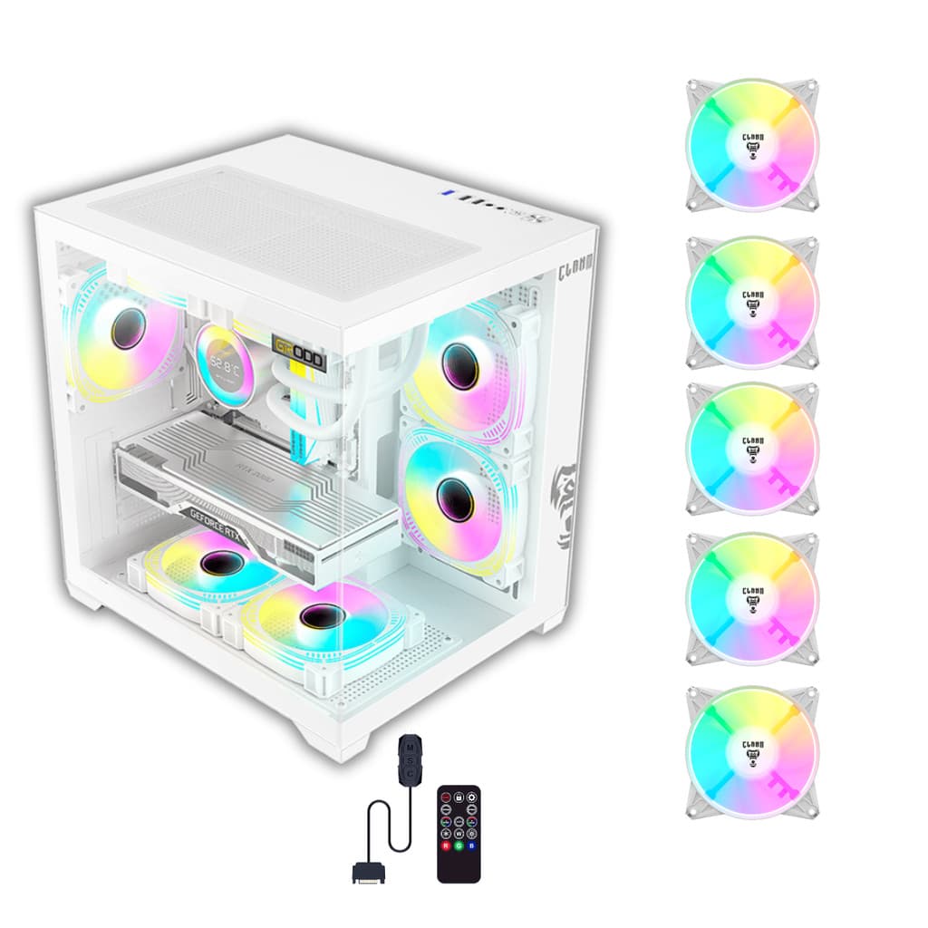 Gabinete Gamer Snow Grodd + 5 Fans ARGB Branca Controladora Clanm