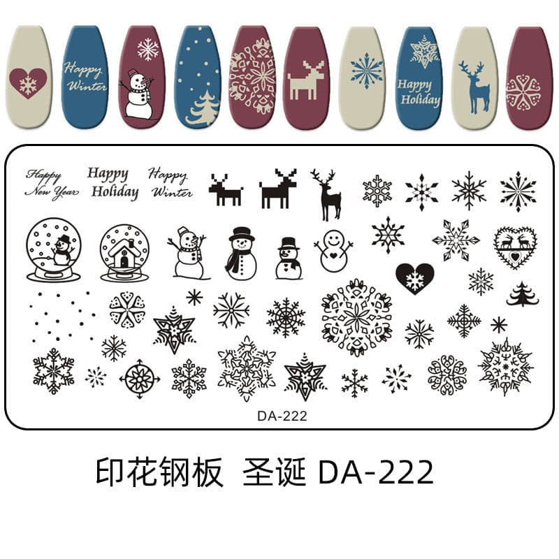Modelo de placa de transferência de Manicure, selo de Silicone, ferramenta de placa de aço, floco de neve de natal, dia