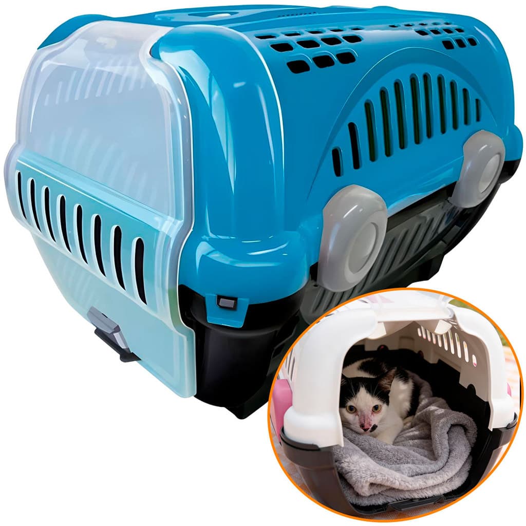 Caixa de Transporte Pet Luxo N1 47cm Cães Gatos Cachorro Pequeno Porte Viagem Furacão Pet Azul