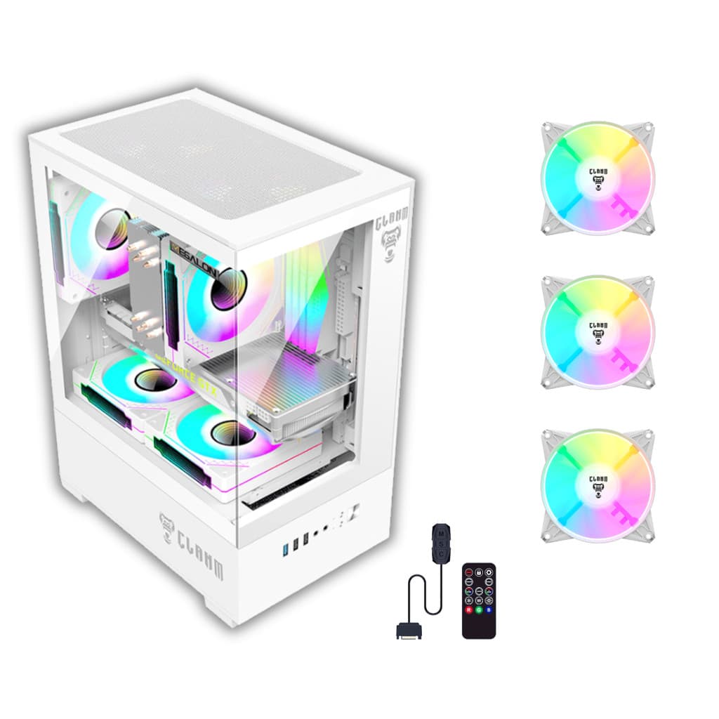 Gabinete Gamer Snow Megalon 3 Fans Brancas ARGB + Controladora Clanm