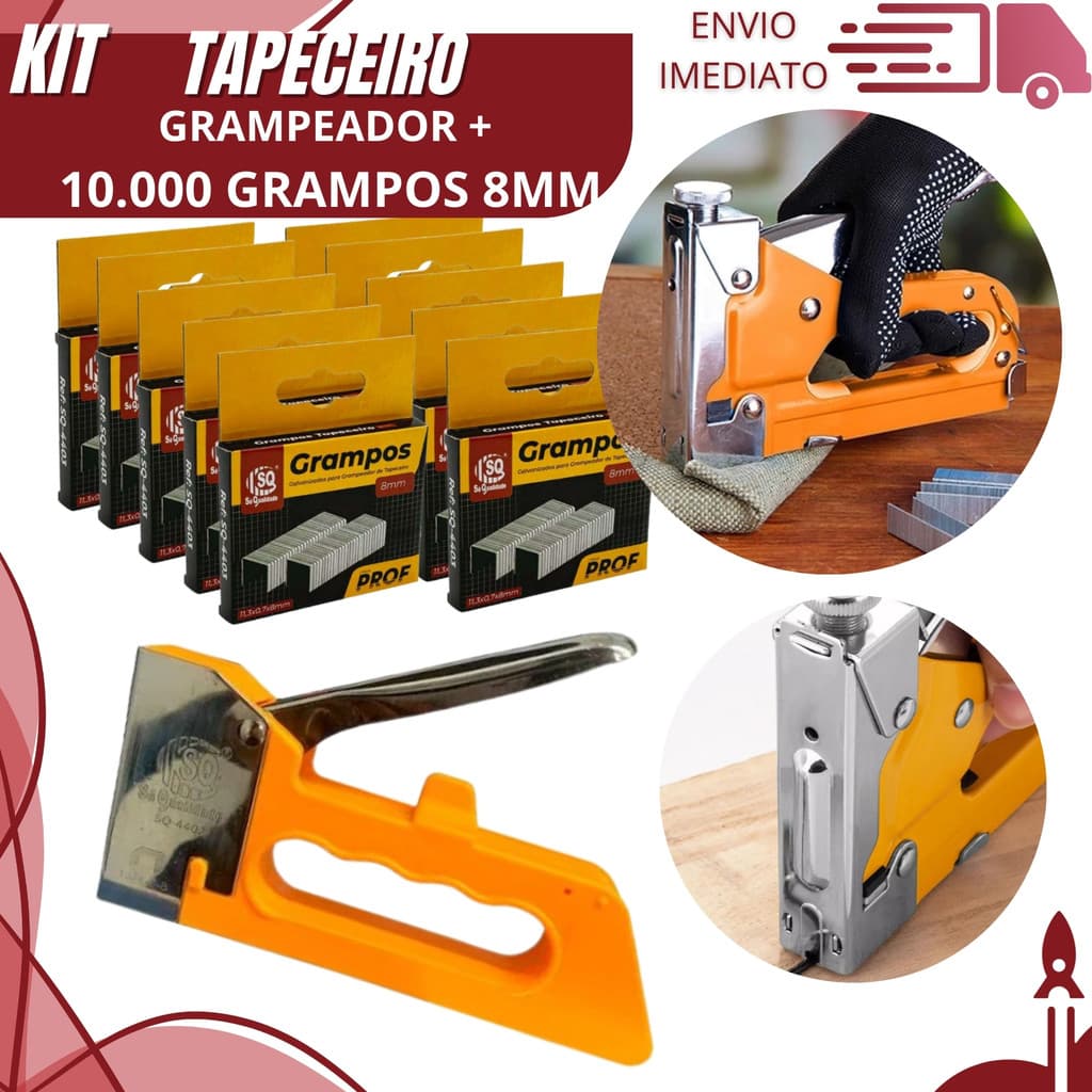 Grampeador Tapeceiro Com ou Sem Grampos Profissional 8mm Ideal para Estofados e Marcenaria e uso Domésticoo