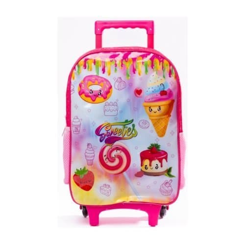 Mochila Rodinhas Infantil Rosa Design Fofo Resistente Prática Escolar Viagem
