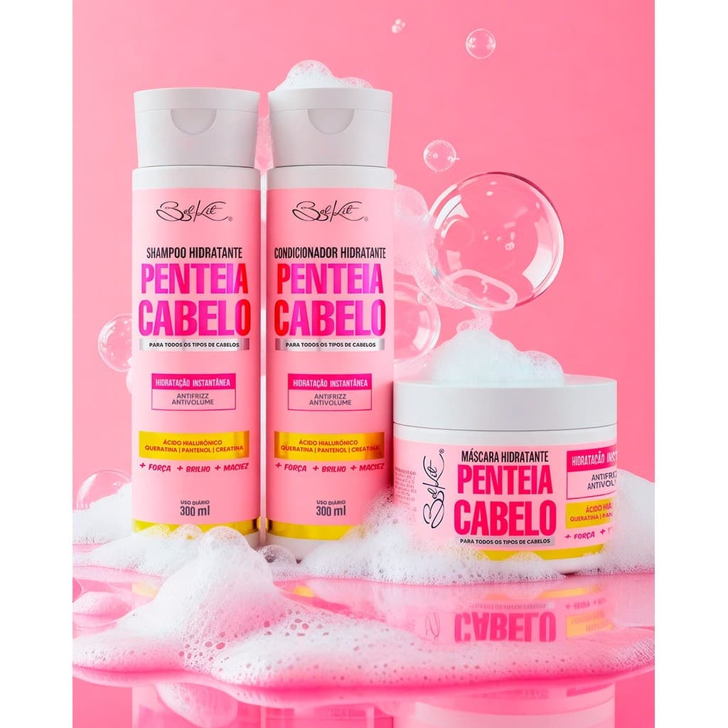 Kit Penteia Cabelo Belkit! Antifrizz, antivolume e hidratação instantânea para todos os tipos de cabelo.