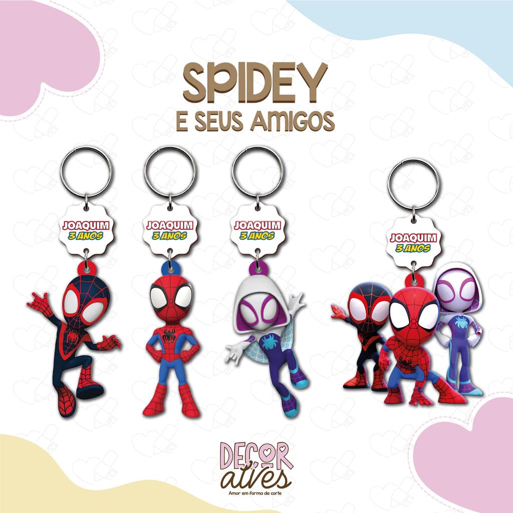 Spidey e seus Amigos - Chaveiro Personalizado MDF brilhoso Lembrancinha infantil