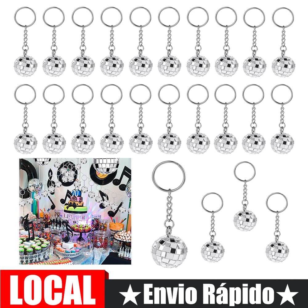 Conjunto de 24 chaveiros decorativos com bola de espelhos para discoteca