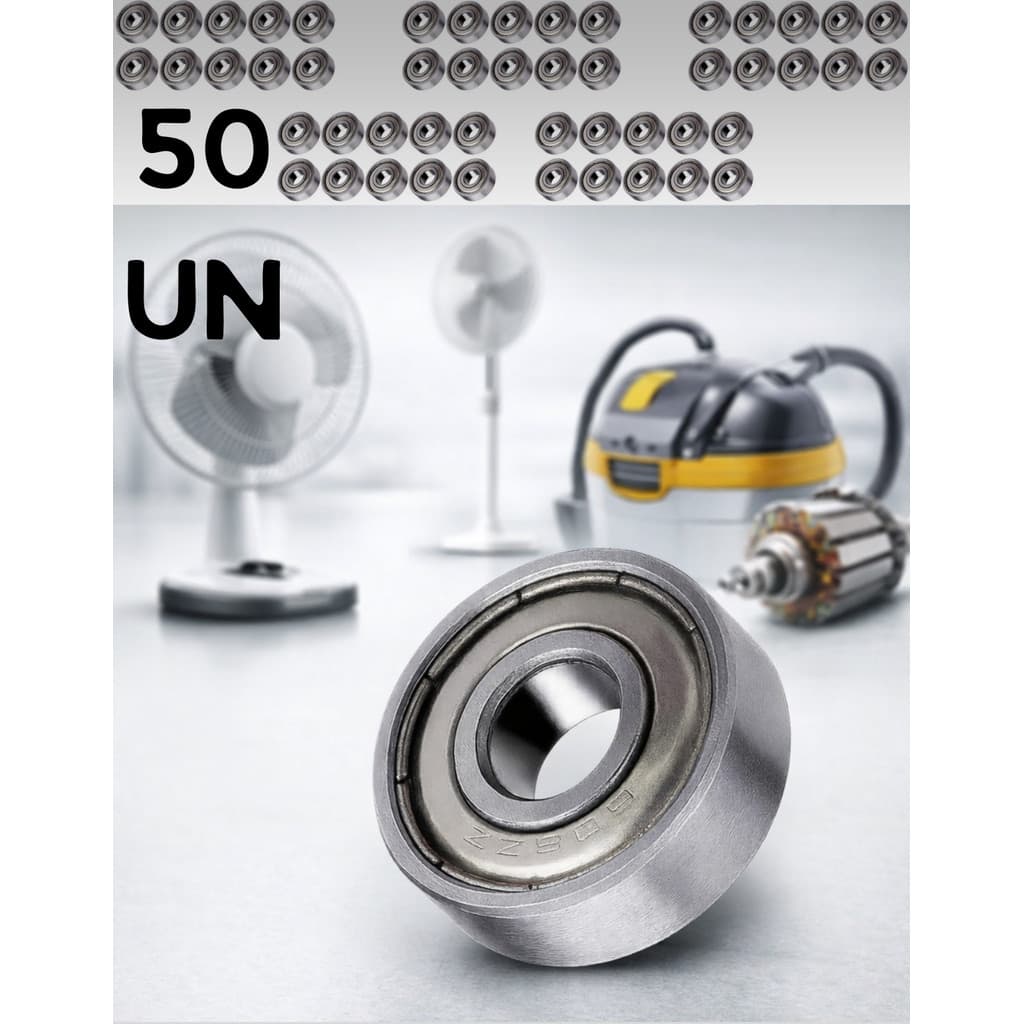 Kit Com 50 Rolamentos 608 ZZ Ventilador Blindado SemiProfissional 8X22X7 Prata Aço Lubrificado A Óleo
