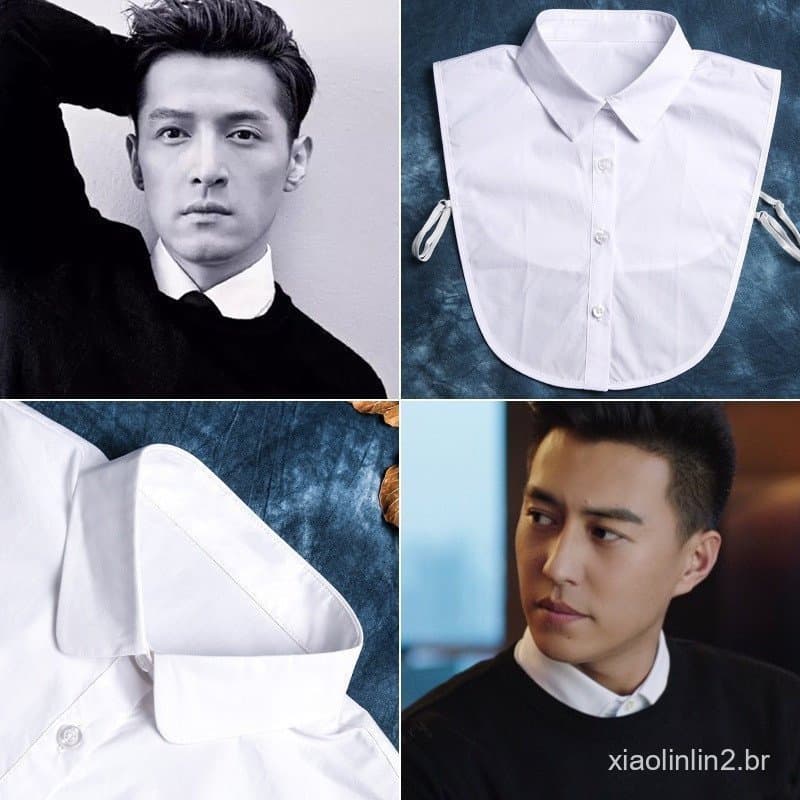 Blusa Clássica De Colarinho Falso Vintage Branco Removível De Lapela Destacável Coleira Feminina/Homens