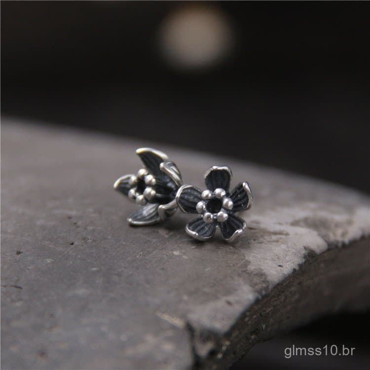 Joias de Prata Fanyin S925, Brincos de Prata Pura Vintage com Design Original de Pequenas Flores, Brincos Femininos de P