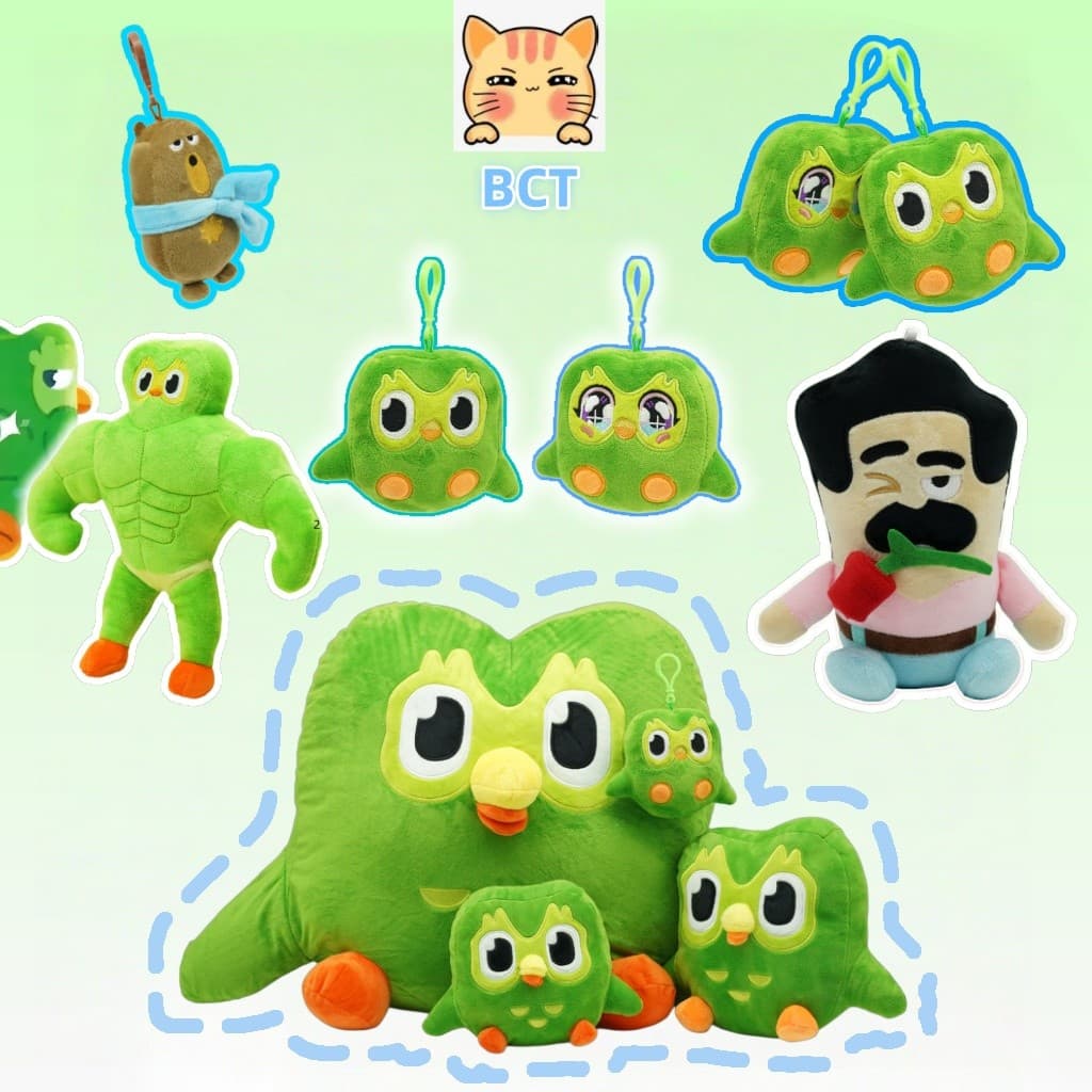 BCT ✨ Pelúcia Duolingo Bonecos De Fofos Lily E Zari , Pingente Kawaii Green Duo , Brinquedo Divertido Falstaff , Present