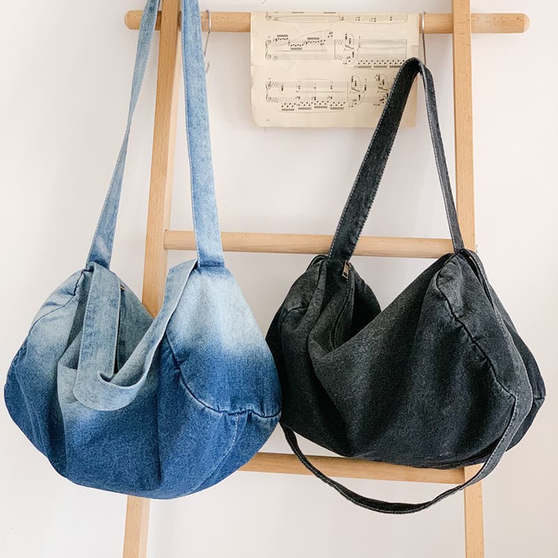 Mori estilo nicho estilo preguiçoso grande capacidade Denim lona travesseiro saco balde saco de um ombro mensageiro Casu