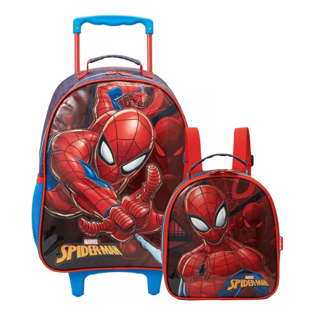 Mochila Rodinhas Escolar Homen Aranha Lancheira Xeryus
