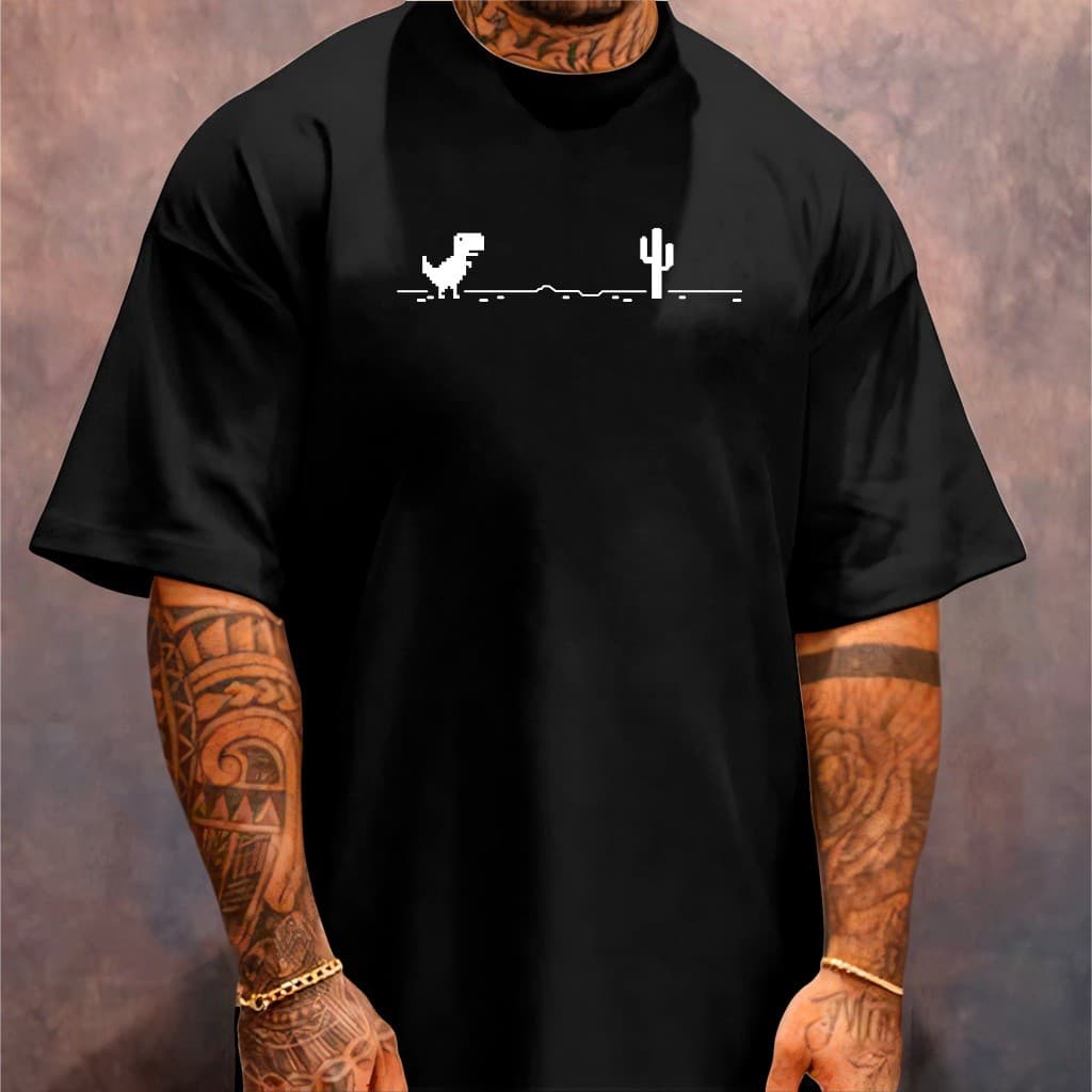 Camiseta Dinossauro Chrome Masculina  Algodão Minimalista Estilosa Gamer Streetwear