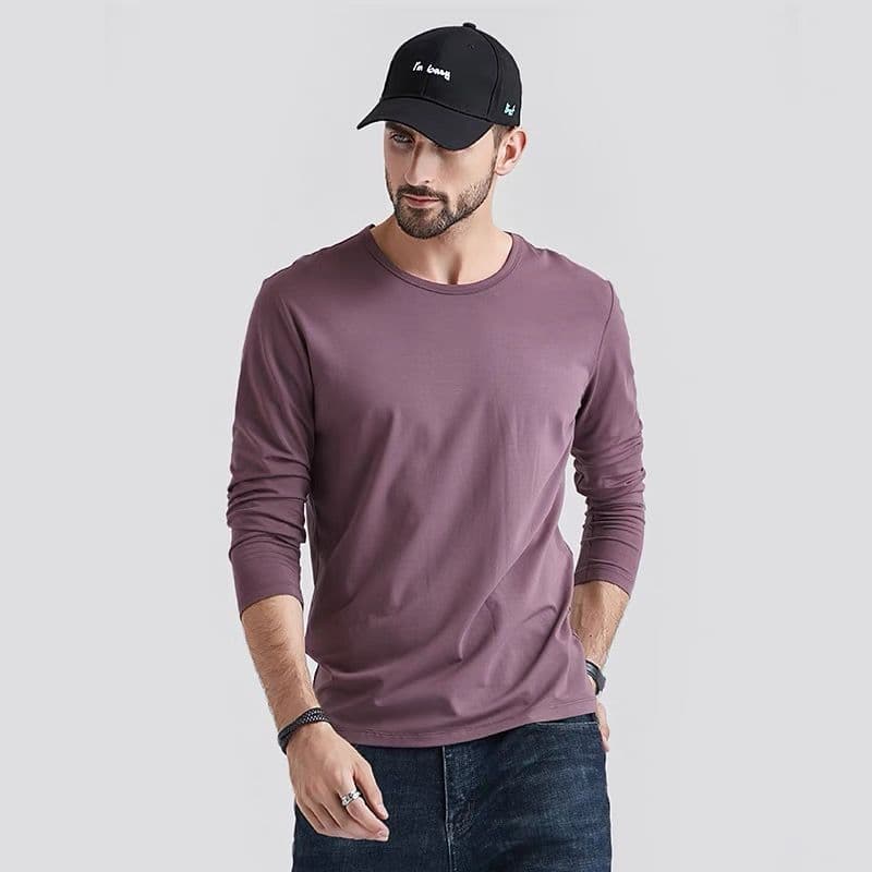 Seda gelo 2025 outono em torno do pescoço camisa de fundo na moda interior superior fino camiseta masculina de manga com