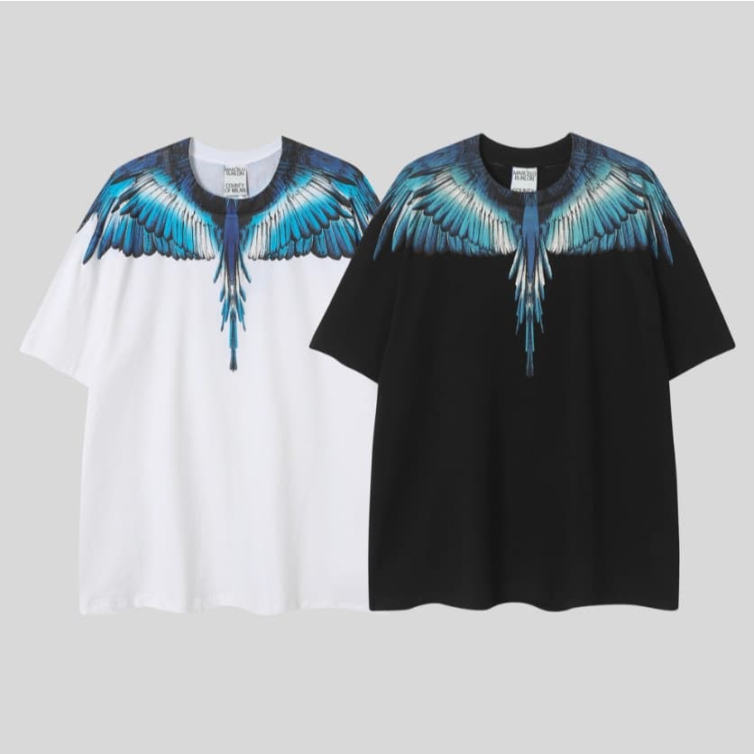 Original Nacional Na Moda Verão Azul Pena Impressa Puro Algodão Camiseta De Manga Curta