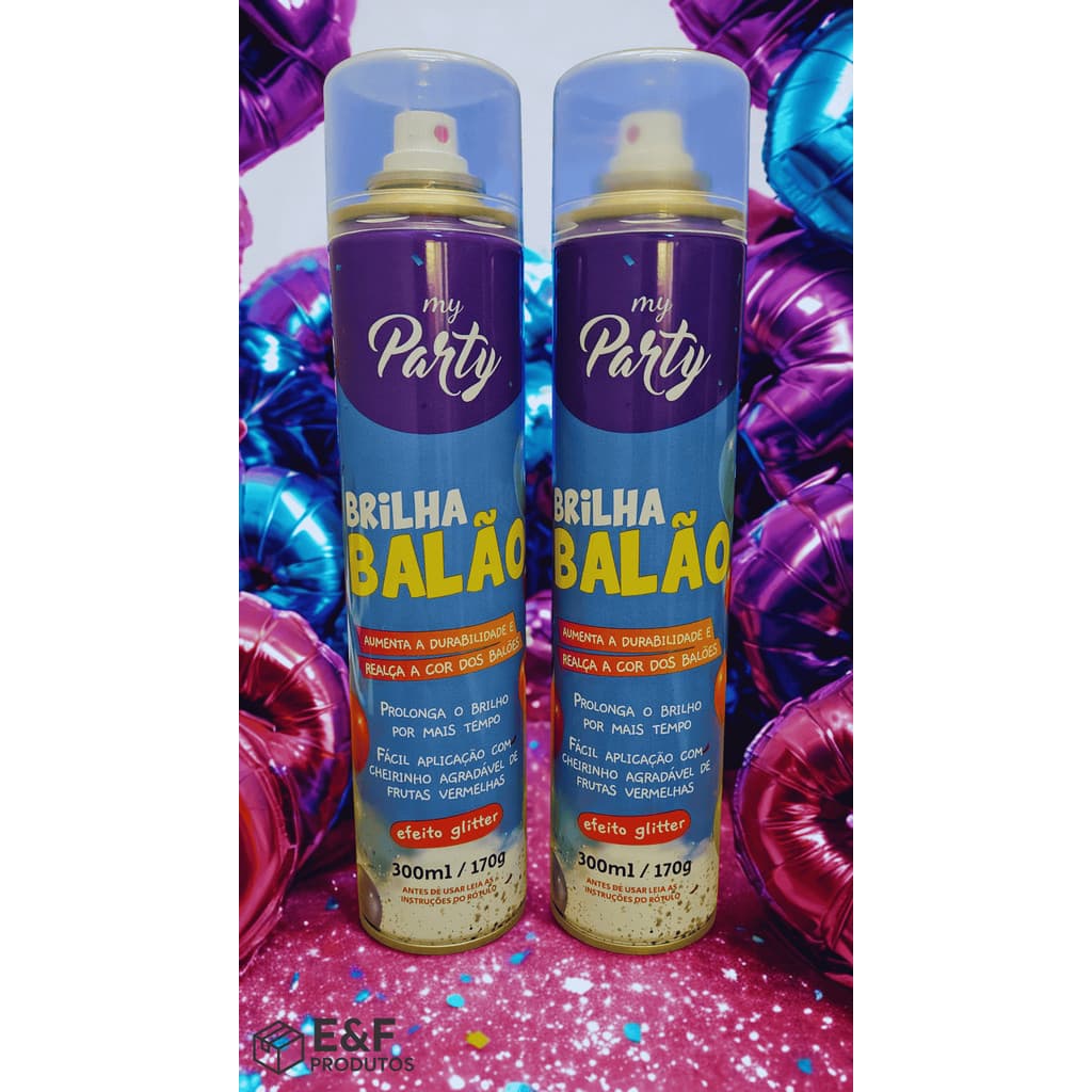 Kit 2 Spray Brilha Balão Com Glitter 300ml – Brilho Intenso, Maior Durabilidade e Acabamento Profissional para Bexigas e