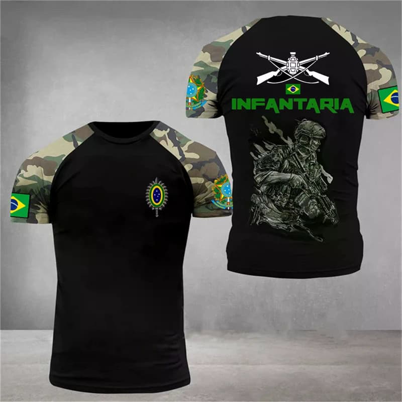 Camisetas Masculinas De Fitness Brasileira Camuflagem Impressão Em Torno Do Pescoço De Manga Curta T Camisa Casual Overs