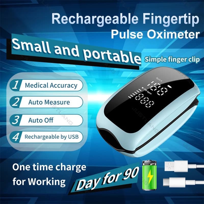 Oxímetro Médico Recarregável com Display Digital LED para Crianças, Medição de Pulso no Dedo, Coletor de Pulseira FLWD