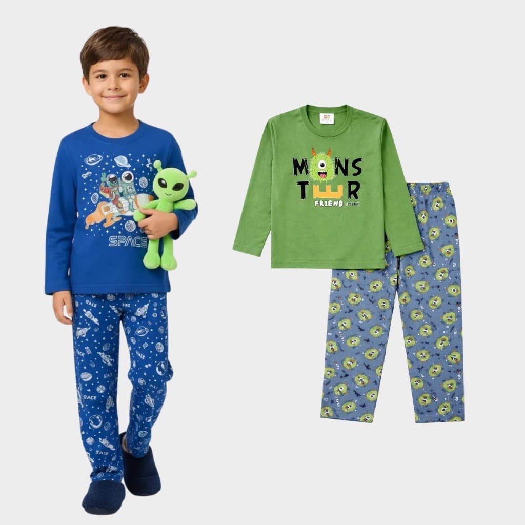 Kit 2 Conjuntos de Pijama Sortido Brilha no Escuro Infantil Menino Inverno Roupa Infantil Masculina