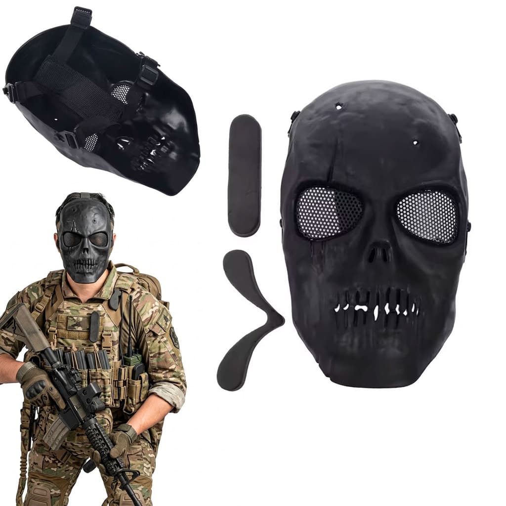 Mascara Caveira Black Skull Airsoft Paintball Cosplay Tatic