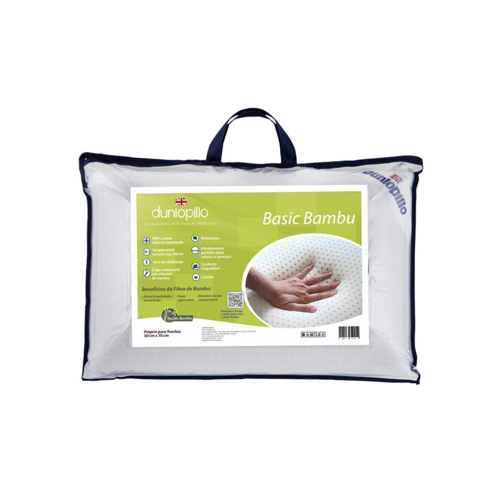 Travesseiro de Látex Basic Bambu Dunlopillo c/Capa de Fibra de Bambu 50 x 70 cm
