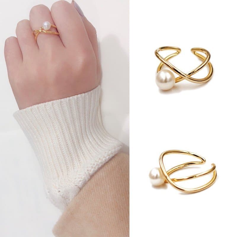 Anel Aberto Infinity Universe Pearl Modelo 2025 para Mulheres, em Latão com Revestimento a Vácuo em Ouro 18K, Estilo Ele