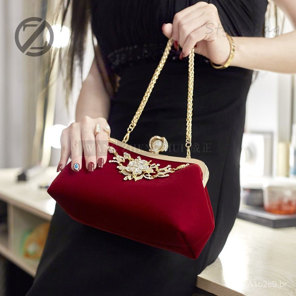 Nova bolsa feminina, bolsa de casamento, bolsa de noite elegante com detalhes de diamantes, bolsa de corrente moderna es