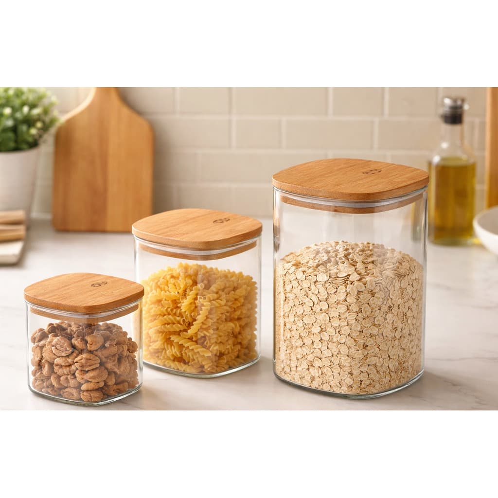 Kit 3 Potes Herméticos Keep Tampa Bambu Tamanhos Variados - Ou
