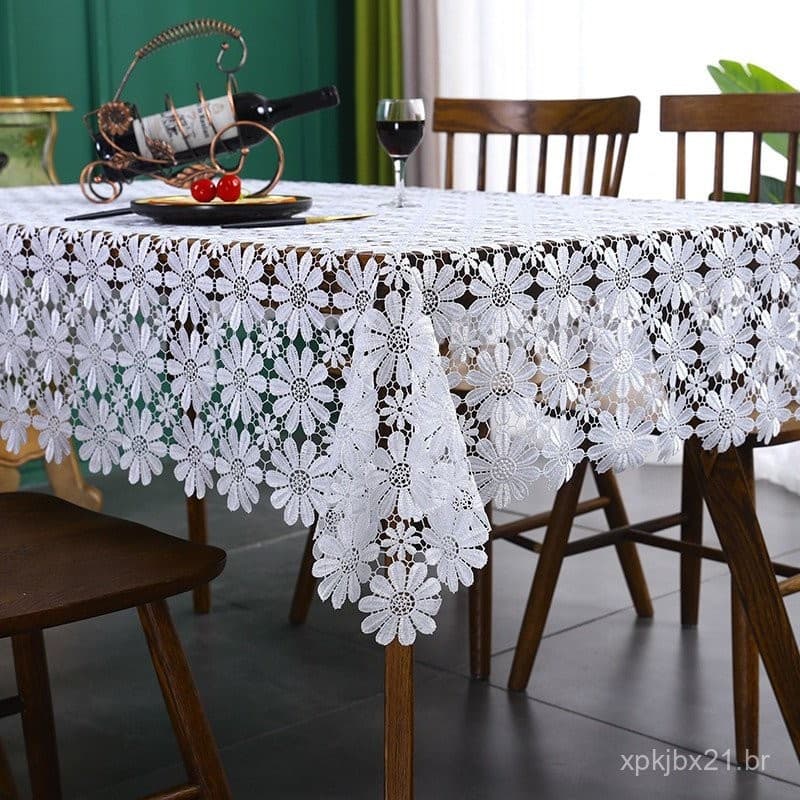 Toalha de Mesa de Renda de Algodão Branco Vintage para Casamento/Decorações de Festa Capa à Prova de Poeira Decoração de