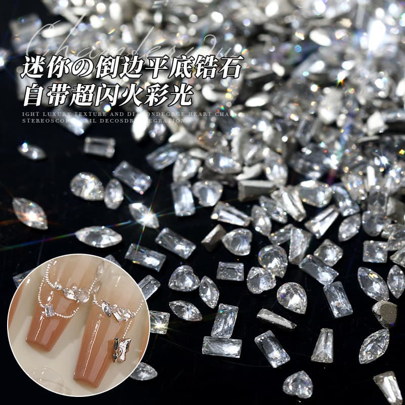 Zircão manicure jóias chanfradura Mini fundo plano diamante transparente branco em forma especial pilha diamante Strobe