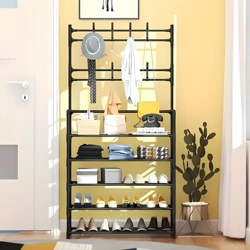 Organizador Multiuso 5 Niveis Preto Suporte Calcados Roupas Closet Armario