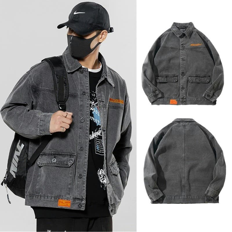Jaqueta jeans funcional masculina nacional na moda primavera outono casaco frito rua Puffer bonito jaqueta solta masculi