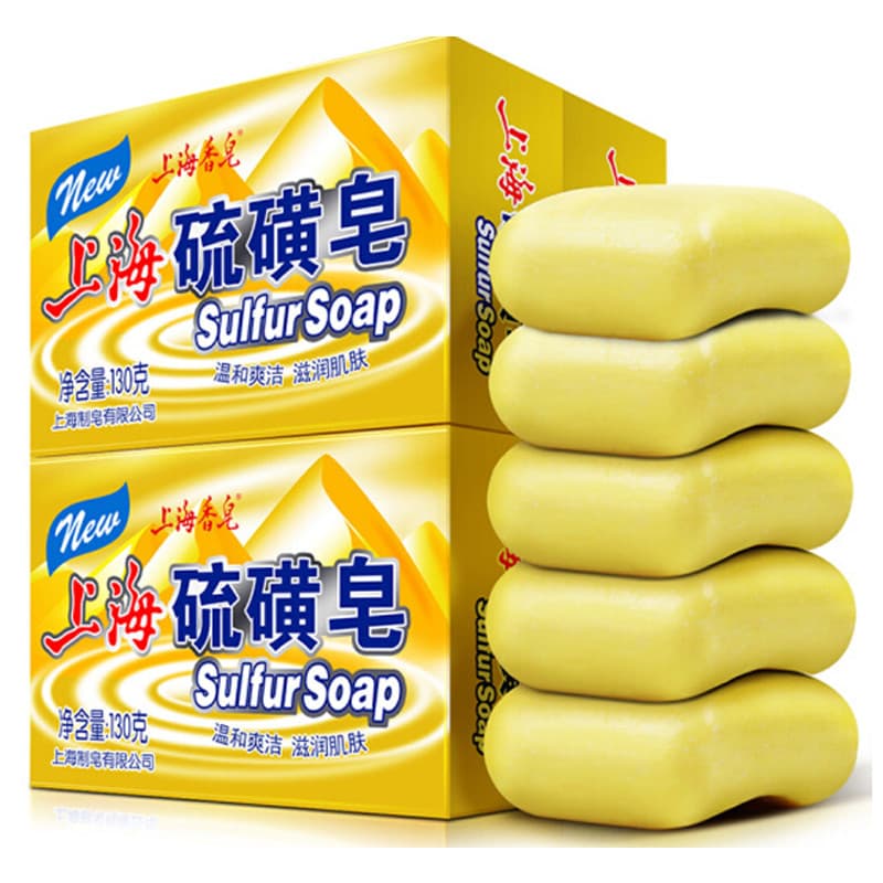 Sabonete de enxofre Shanghai 130g * 5 peças Sabonete facial Sabonete de banho Sabonete de limpeza Sabonete Shanghai Sabo