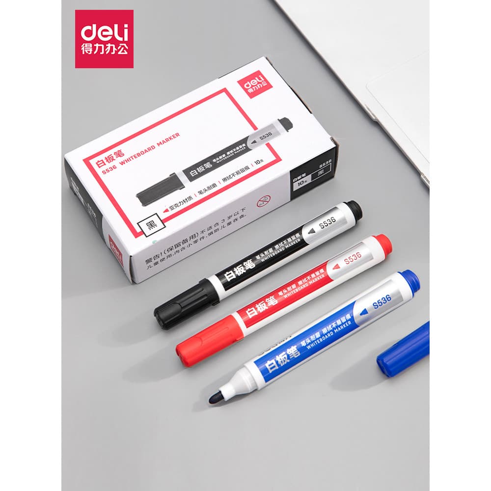Deli caneta apagável para quadro branco, uso do professor, caneta preta de cabeça grossa, prancheta, escrita, azul, verm