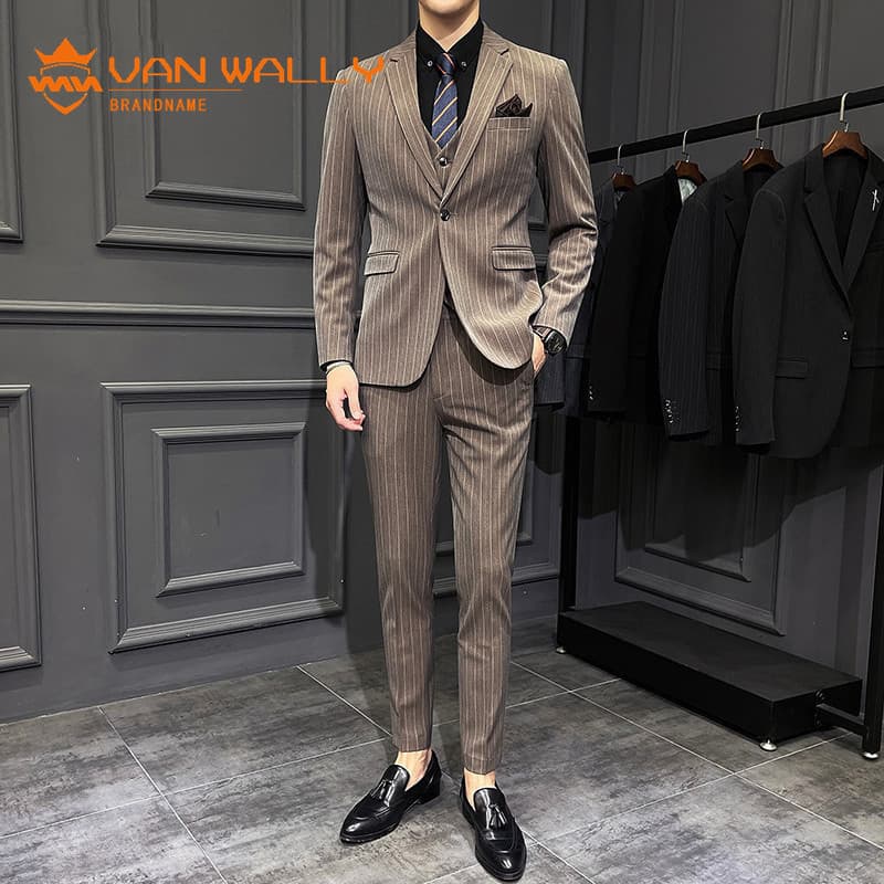 Terno marrom masculino de negócios Casual listrado terno de noivado noivo terno de casamento profissional roupa Formal